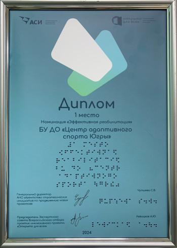 Диплом 1 место номинация Эффективная реабилитация